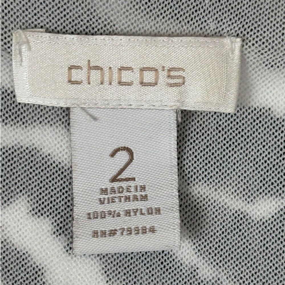 Chico's Zebra Print Mesh Size 2 L Ruffle Tank Top Sleeveless Black and White EUC - Picture 3 of 8